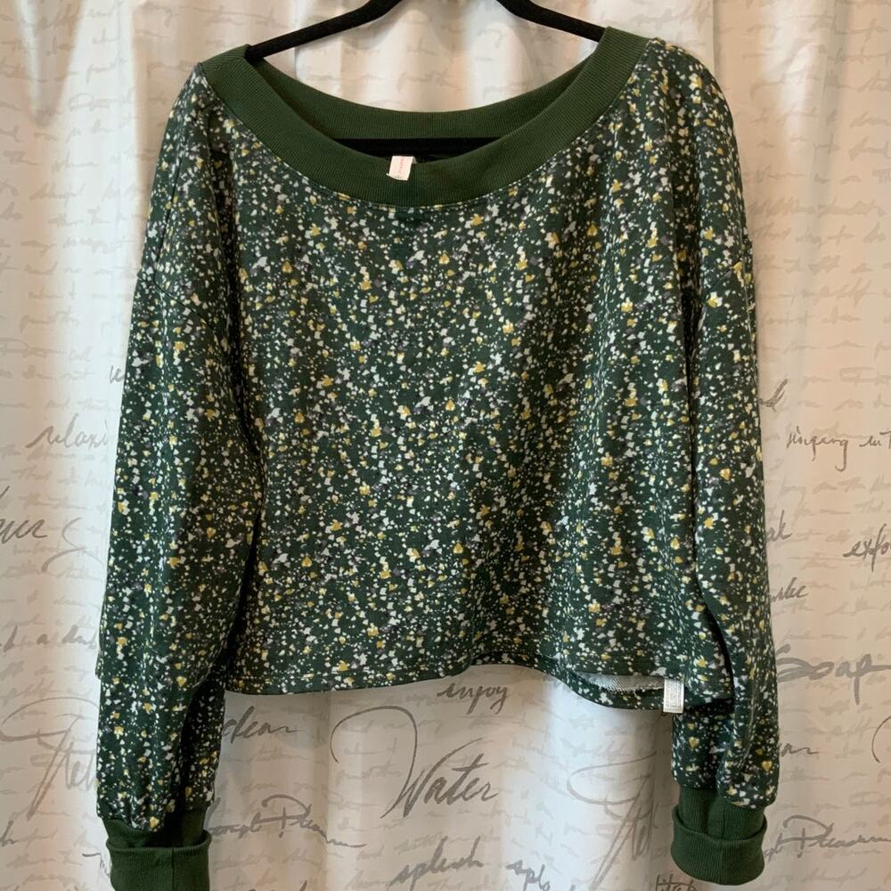 Daily Practice Anthropologie Green Pattern Cropped Sweater Large L